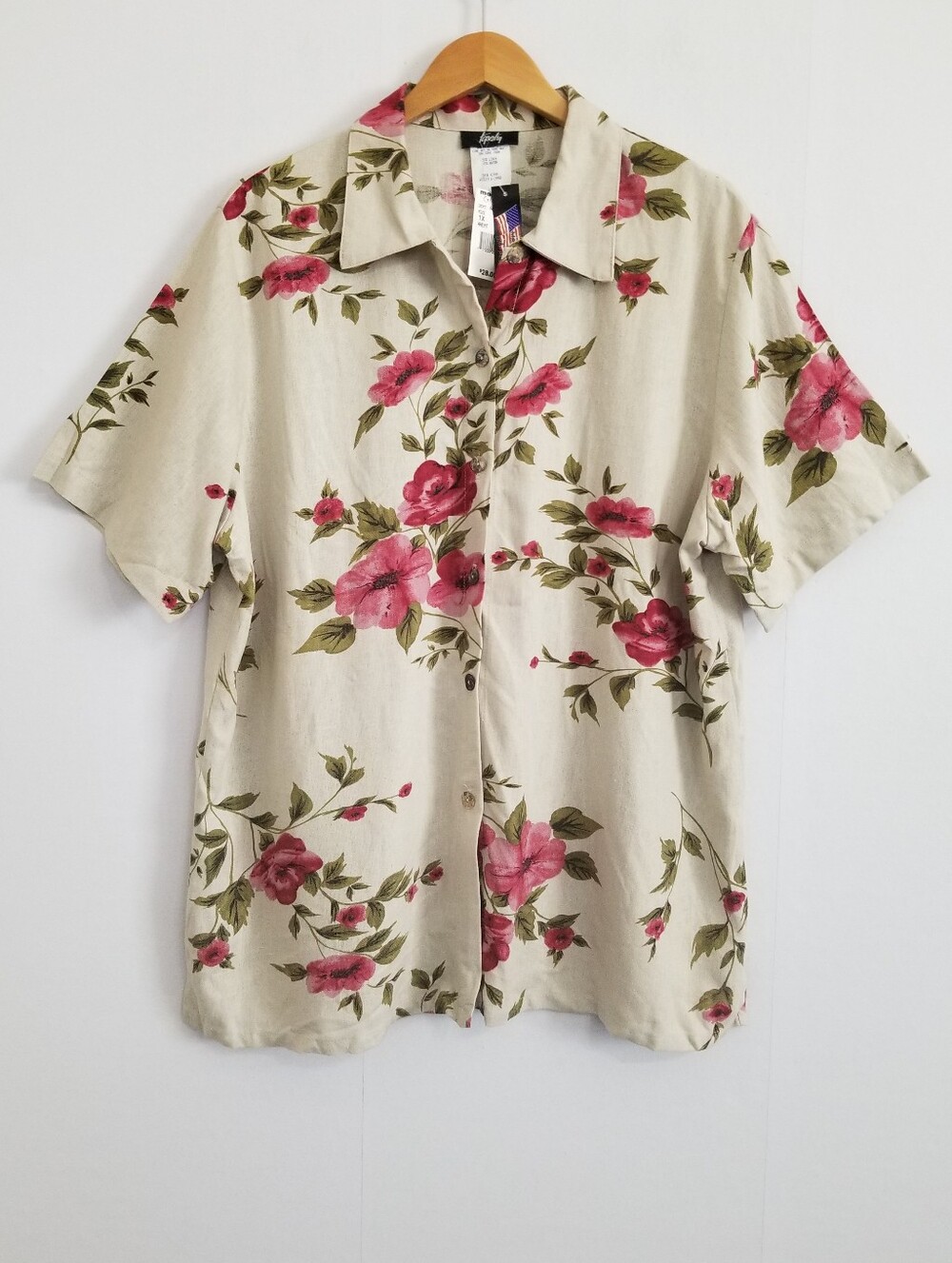 Vintage NWT Tapestry Rose Floral Linen Button Down Top Size 1X